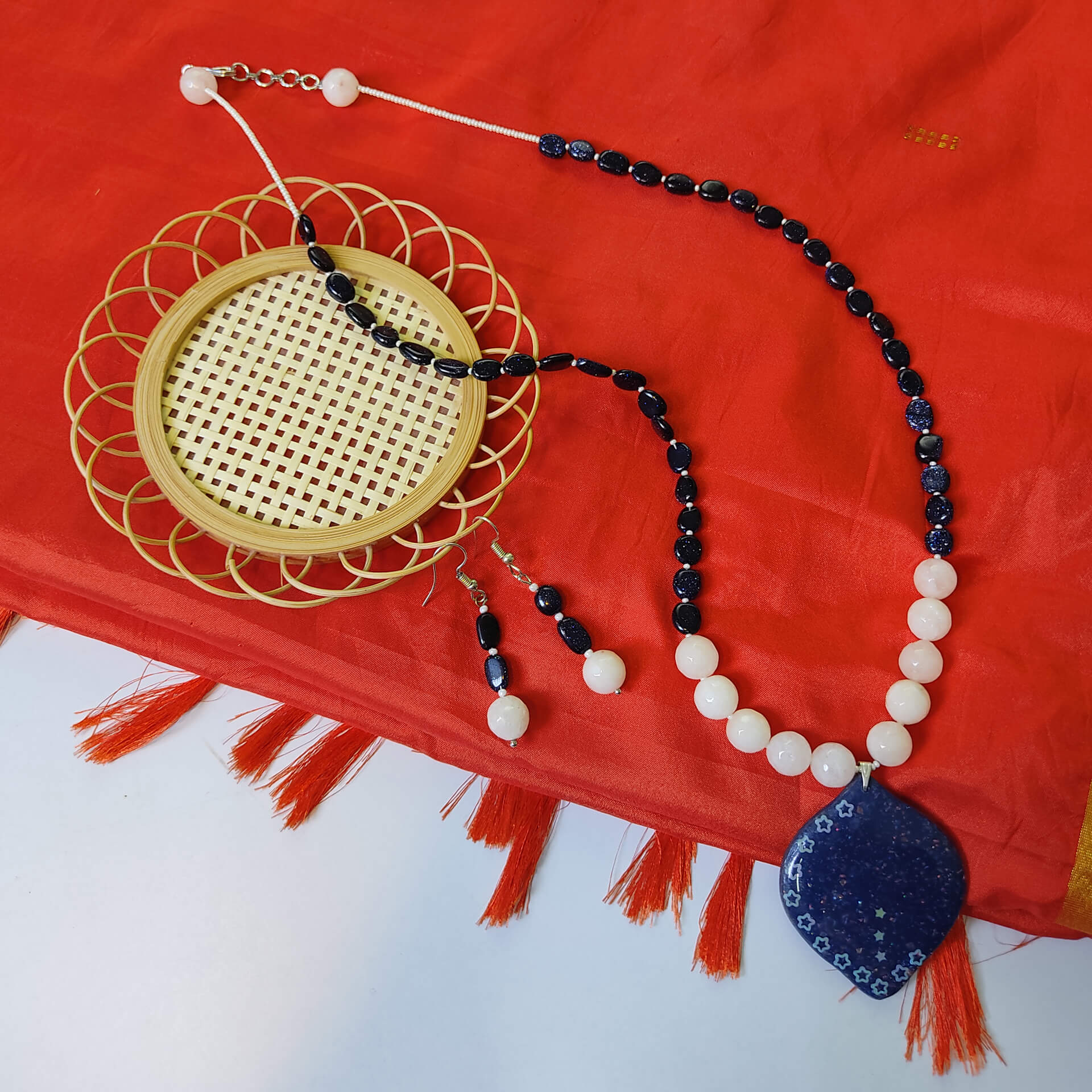 Celestial Grace jade and glass bead necklace with earrings