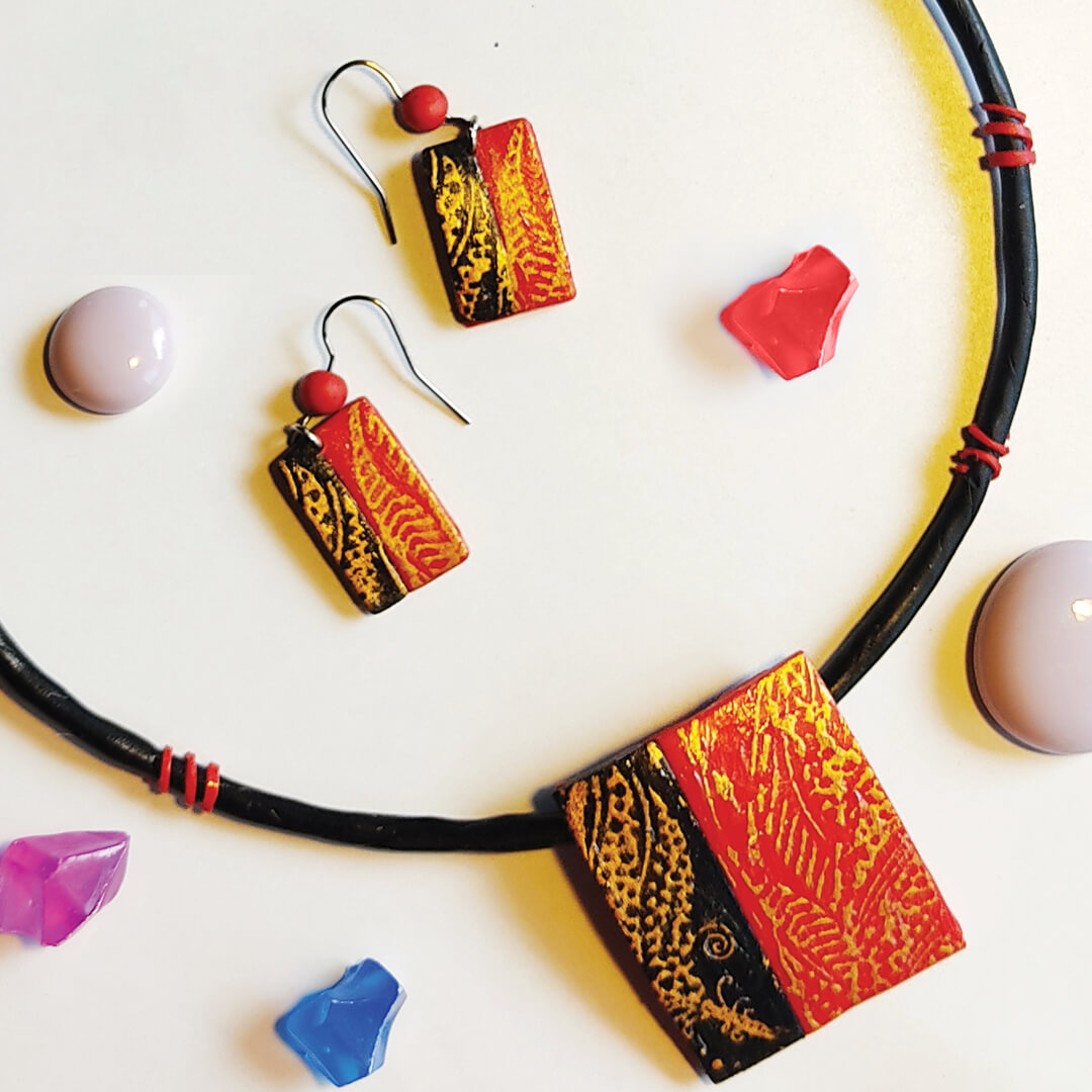 Crimson Flame – Polymer Clay Necklace Set image 1
