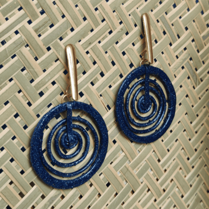 Navy Spiral Glitter Polymer Clay Statement Earrings
