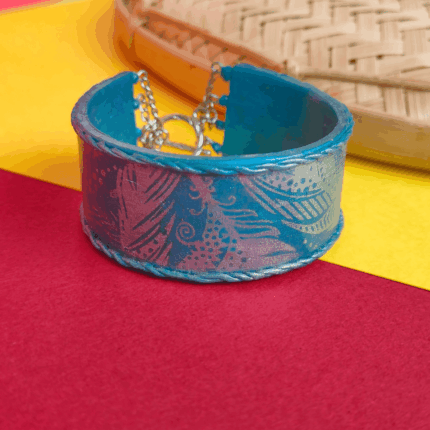 Blue Engraved Polymer Clay Bracelet