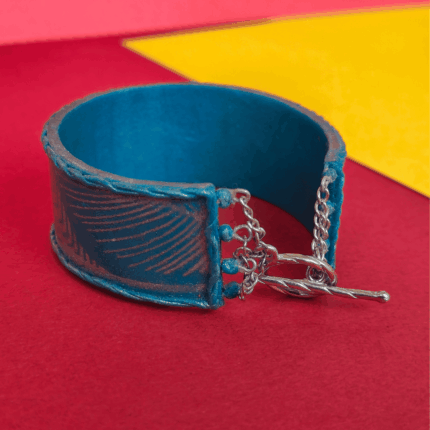 Blue Engraved Polymer Clay Bracelet