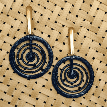 Navy Spiral Glitter Polymer Clay Statement Earrings