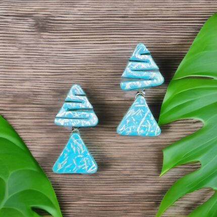 Aqua Blue Geometric Polymer Clay Earrings