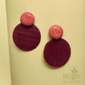 Handmade dual-tone polymer clay earrings in pink and plum by Bujjis