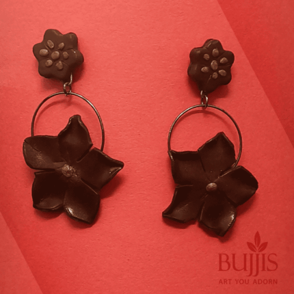 Polymer Clay Floral Earrings – Chocolate Brown