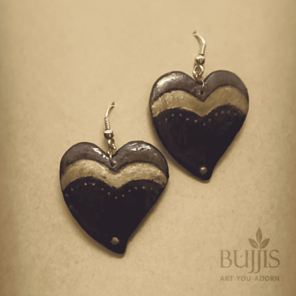 Heart Clay Earrings – Black & Gold