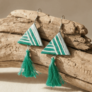 green triangle tassel earrings bujjis