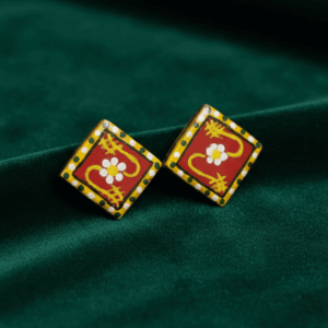 Hand-painted Traditional Red Motif Earrings with floral detailing by Bujjis