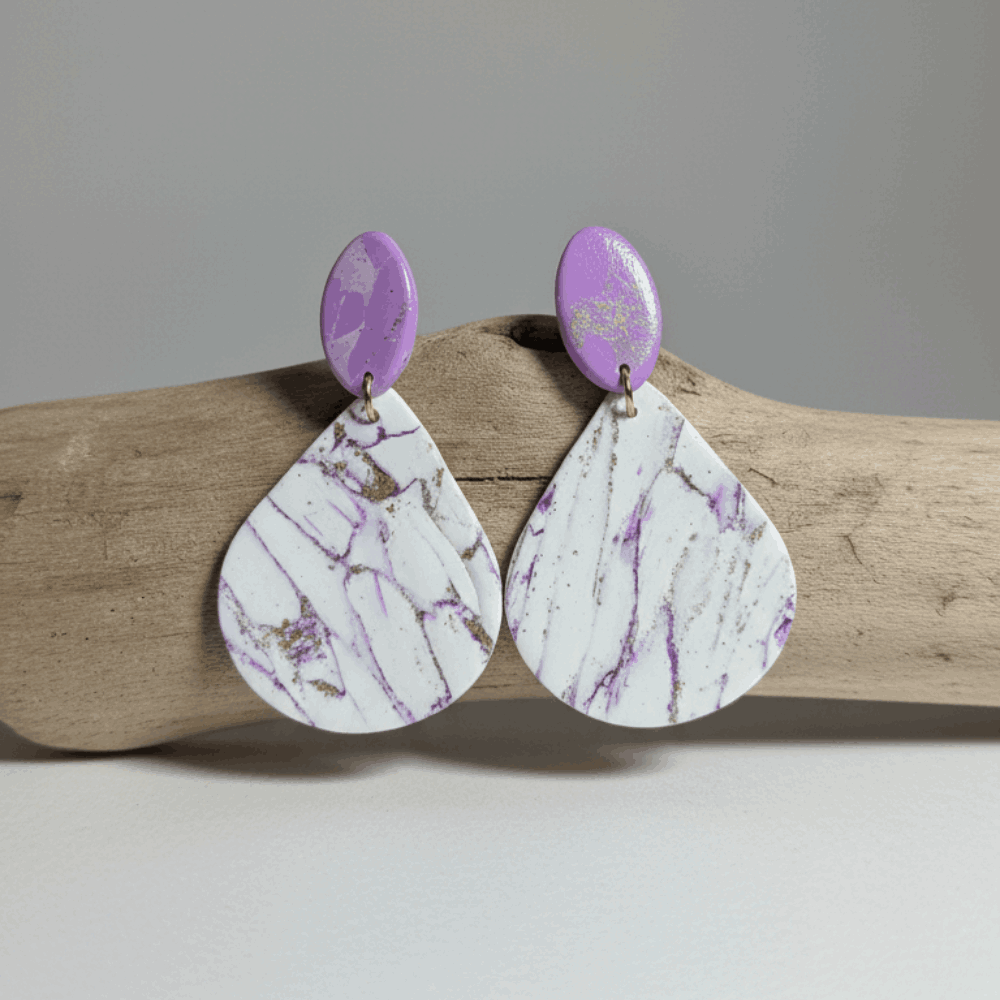 Lavender Marble Polymer Clay Earrings – Handmade Lightweight Jewelry