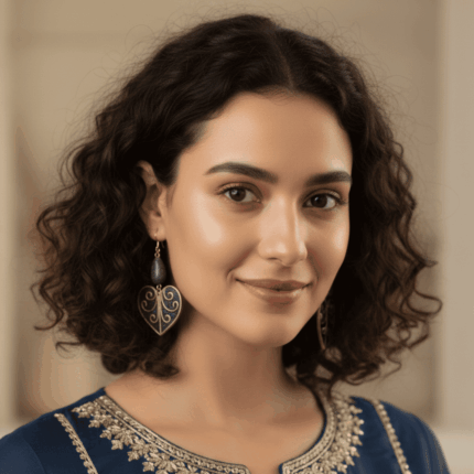 Black & Gold Heart Drop Polymer Clay Earrings